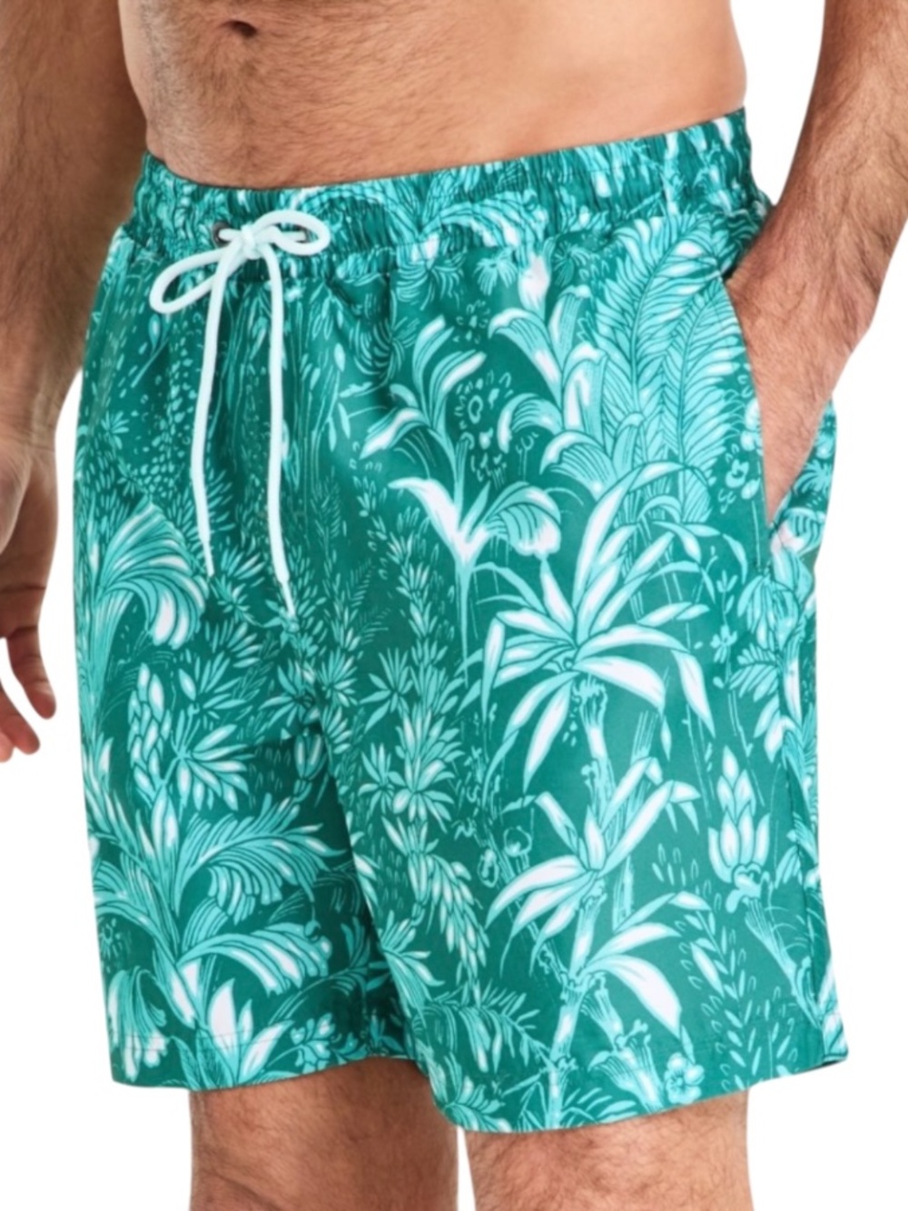 Club Room Men's Tropical Toile Drawstring 7" Swim Trunks Crushed Mint L - NWT